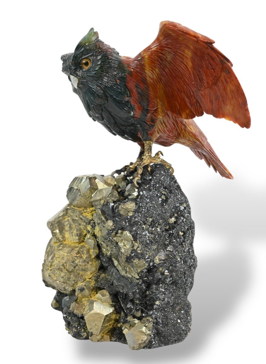 Erwin Klein - Owl In Hard Stone And Semi-precious Stones - Switzerland 1980s-photo-3